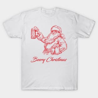 Beery Christmas Santa Claus holding a glass of beer T-Shirt